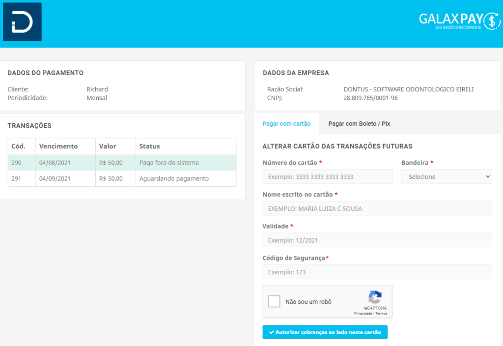 Recorrência Cartão de Crédito Como utilizar Dontus Software